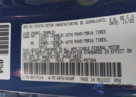2023 Toyota Tacoma Sr5 V6 from USA, damaged, VIN 3TYCZ5AN8PT116052